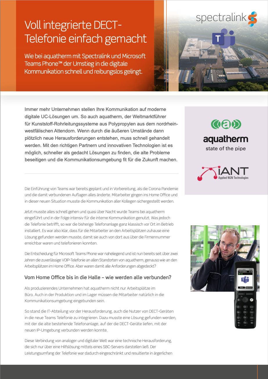 Case Study: Spectralink DECT Lösung with MS Teams Integration für Aquatherm