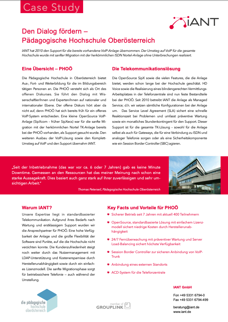 Case Study: SipX für die Pädagogische Hochschule Oberösterreich